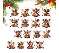 16pcs Angel Christmas Tree Pendants | Wooden Christmas Tree Decorations | Retro Small Angel Pendants | Flat Angels Hanging Decor for Xm as Trees Fireplace Window Home Decor