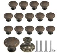 16Pcs Antique Brass Cupboard Handles, Antique Brass Door Knobs with 16 Screws, Vintage Cupboard Handles for Interior Doors Cupboards, 1.1Inch Diameter Door Knobs for Cupboards Wardrobes Drawer