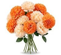 16Pcs Artificial Fake Chrysanthemum Flowers, 28CM Artificial Flower Bouquet, Silk Flowers Orange and Apricot Hydrangea, Long Stem Artificial Flowers for Home Table Centerpieces Garden Office Décor