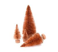 16Pcs Artificial Mini Christmas Trees, Fake Bottle Brush Small Pine Snow Frosted Trees Miniature Xmas Tree with Wood Base Mini Sisal Bottle Brush Trees for Xmas Holiday Party Home Tabletop(orange)
