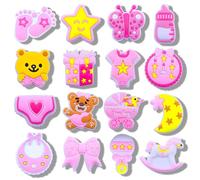 16PCS Baby Girl Shoe Charms, Pink Baby Shower Accessories for Clog Shoes, It’s a Girl Gender Reveal Gifts, Cute PVC Decorations for Garden Shoes, Teens and Adults.