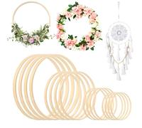 16Pcs Bamboo Wooden Wreath Rings, 4 Sizes Wooden Hoops Rings, Large Bamboo Hoops for Crafts, Floral Round Wreath Hoop, Multisize DIY Wedding Wreaths Hoop, Dream Catcher Ring for Wall Hanging