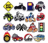 16Pcs Baseball Soccer Volleyball Truck Car Camping Horror Fishing Pet Farm Goose Panda Shoe Charms for Croc Bubble Slides Sandals Clogs, Shoe Decorations for Adults Men Women Boys Girls, Regular