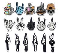 16Pcs Baseball Soccer Volleyball Truck Car Camping Horror Fishing Pet Farm Goose Panda Shoe Charms for Croc Bubble Slides Sandals Clogs, Shoe Decorations for Adults Men Women Boys Girls, Horror