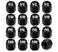 16Pcs Black Valve Caps for Car Tyres, Alloy Tyre Marking Dust Caps | with Seals & Engraved Labels for SUV, Cars, Bike, Motorcycles, Trucks