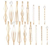 16PCS Bobby Pins Pearl Gold Geometric Decorative Hair Clips, Elegant Hair Barrettes Bridal Hair Pins Metal Dainty Embellished Golden Hair Styling Jewelry Hair Clamps Accessories for Woman and Girls