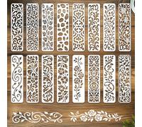 16Pcs Botanical Lace Wall Stencil for Painting 3×11.8" Reusable Wall Stencils Flower Border Painting Stencil Small Vintage Art Walls Template for Crafts Cement Wood Furniture Home Decor