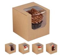 16Pcs Brown Cupcake Boxes, 9x9x9cm Individual Cake Boxes for Cake Portions Bakery Pastry Boxes with Window and Inserts Pre-Assembled Containers for Desserts Pastries Cookies Cakes Candy Gifts (Brown)