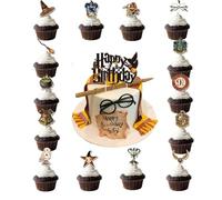 16pcs Cake Decorations with 15pcs Cupcake Toppers, 1pcs Cake Topper for Potter/Tenn Girl Boy Birthday Party Supplies