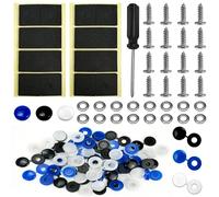 16Pcs Car Number Plate Screws and 48Pcs Caps, Number plate Screws and Caps Number Plate Fixing Kit for Car Registration Plates and License Plates, White, Black and Blue (16 Each Color)