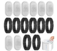 16Pcs Cat Water Fountain Filters, 8pcs Activated Carbon Cat Fountain Filters Replacement with 8pcs Sponges, Pet Water Dispenser Filter Replacement for 3.2L/2L Catit Water Fountains