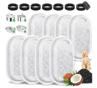 16pcs Cat Water Fountain Filters Set, Pet Water Fountain Filter for 2L/3.2L Cat Drinking Fountain Filters, 8pcs Activated Carbon Filter & 8pcs Foam Filter, Dogs Cat Dispenser Replacement Filters