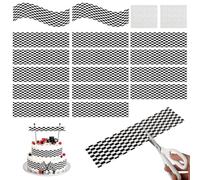 16Pcs Checkered Cake Border,28x7.4cm,for Racing Car Cake Decoration | Race Car Cake Border,with 40 Adhesive Stickers,Cuttable,Non-Edible,Paper,for F1 Cake Decorations,for Birthday Cake, Cupcakes