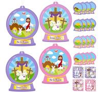 16PCS Christian Easter Nativity Snow Globe Ornaments Crafts Kit, Make Your Own He is Risen Religious Jesus Resurrection Cross Hanging Decorations Spring Church Party Favors Supplies