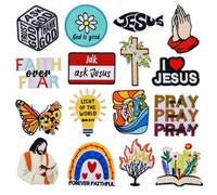 16PCS Christian Iron On Patches Inspirational Religious Patches Bible Verses Jesus Faith Designs Fun Embroidered Appliques for Clothing Denim Jeans Jackets Backpacks Caps Vests Trucker Hats DIY Crafts