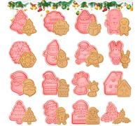 16pcs Christmas Cookie Cutter Set, Christmas Biscuit Cutters, Embossed Plastic Christmas Biscuit Cutter Christmas Tree/Santa/Reindeer Christmas Cookie Stamp for Cookie Baking Christmas Decorations