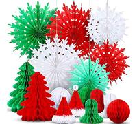 16Pcs Christmas Decorations Snowflakes Paper Decorations Christmas Trees Bell Hat Honeycomb Ball Decorations For Christmas Party Supplies Xmas Hanging Accessory