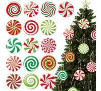 16Pcs Christmas Decorations, Xmas Tree Ornaments Hanging Set, Red & Green Candy Pendants for Indoors, Winter Holiday Party Supplies
