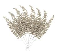 16Pcs Christmas Glitter Leaves Artificial Boston Fern Leaf Picks for Xmas Tree Decoration Vase Filler Flower Arrangment Hallloween Christmas Wreath DIY Crafts Decor (Champagne Gold)