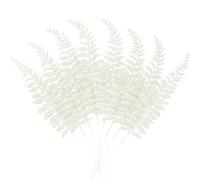 16Pcs Christmas Glitter Leaves Artificial Boston Fern Leaf Picks for Xmas Tree Decoration Vase Filler Flower Arrangment Hallloween Christmas Wreath DIY Crafts Decor (White)