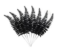 16Pcs Christmas Glitter Leaves Artificial Boston Fern Leaf Picks for Xmas Tree Decoration Vase Filler Flower Arrangment Hallloween Christmas Wreath DIY Crafts Decor (Black)