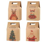16pcs Christmas Party Gift Bags Reusable Craft Paper Boxes for Candies Cookies Xmas Gift Wrapping Bags for Xmas Party Supplies - Santa, Elk, Christmas Tree, Snowman