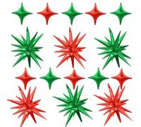 16pcs Christmas Red & Green Star Balloons - 22in Large & 10in Four Angle Star Foil Balloons for Parties
