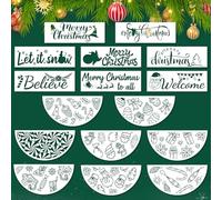 16pcs Christmas Stencils, 11.7 inch Reusable Merry Christmas Let It Snow Templates Half Round Holiday Stencils for Painting on Wood Welcome Sign Drawing DIY Crafts Window Wall Home Decor (D)