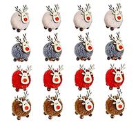 16PCS Christmas Tree Pendants Wool Felt Wooden Reindeer Antler Hanging Ornaments For Home Decor ..