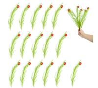 16pcs Christmas Tree Toppers, 14.96 in Plastic Green Pampas Grass Decor with Red Balls Elf Ornaments Stems Curly Tree Picks for Christmas Home Craft Decoration Supplies