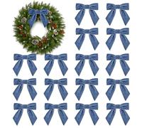 16Pcs Christmas Velvet Bows, 4.3" Vintage Velvet Ribbon Bows for Christmas Tree Garland Wreath Gift Wrapping DIY Crafts Wedding Decor (Dusty Blue)