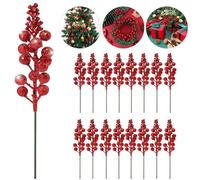 16PCS Christmas Wreath Decorations, Red Berries Christmas Decorations Glitter Christmas Tree Picks Decorations Artificial Berries, Christmas Berry Stem Xmas Decorations for Garland Wreath Making Craft