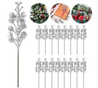 16PCS Christmas Wreath Decorations, Silver Berries Christmas Decorations Christmas Tree Picks Decorations Artificial Berries, Christmas Berry Stem Xmas Decorations for Garland Wreath Making Craft