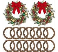 16PCS Christmas Wreath Grapevine,3.9 Inch Natural Rattan Wreath Ring Garland Decorations for Christmas Wedding Valentines New Year Party