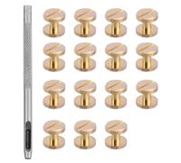 16pcs Copper Chicago Screws Set with Flat Head 10mm X 6mm Brass Rivets and 2.5mm Leather Hole Punch for DIY Belt, Leathercraft, Shoes, and Wallet Repairs