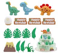 16Pcs Dinosaurs Cake Happy Birthday Cake Toppers Decorations, 3D Dinosaur Eggs Dinosaur Themed Party Soft Rubber Dinosaur Cake Topper Set for Birthday Cakes