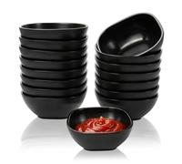16pcs Dipping Bowls, 180ml/6oz Plastic Dip Bowls Soy Sauce Dish for Side Dishes, Reusable Small Bowls Condiment Server Mini Appetizer Plates for Tomato Sauce Vinegar Ketchup, BBQ and Party(Black)