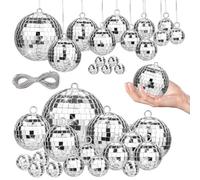 16Pcs Disco Ball Cake Decorations, 2/3/4/5/6/8cm Glitter Ball Decorations, Mini Disco Party Glitter Ball With Silver Line,Reusable Ball Decoration for Disco Theme Party and Christmas Tree, 6 Sizes