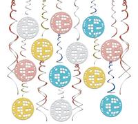 16Pcs Disco Ball Hanging Swirls Disco Bachelorette Party Streamers Ceiling Decoration for 70s Retro Disco Rose Gold Silver Gold Light Blue