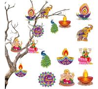 16pcs Diwali Decorations House Hanging Ornaments Indian Wedding Birthday Party Decorations Paper Pendants with Hanging Cords for Wall Ceiling Tree Decoration