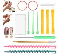 16Pcs Doll Hair Rerooting Tool Kit DIY Doll Hair Rooting Holder with 0.6mm 0.8mm Needles & Awl Professional Dolls Rehair Wig Making Supplies with Hairs Perm Rods Curlers for Miniature Custom Dolls
