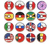 16PCS Donut Shoe Charms with Country Flags - Fun PVC Shoe Accessories for Clog, Includes USA, UK, France, Canada, Germany, and More - Cute Travel-Themed Decorations for Kids & Adults