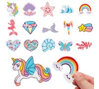 16Pcs Dreamy Unicorns Iron on Patches Cute Star Heart Diamond Mermaid Sew on Embroidered Applique Repair Embroidery Patch Costume Accessories for Kids Girls DIY Clothing Backpacks Hats Jeans