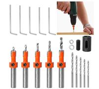 16Pcs Drill Bit Set, 5 Quick Change 8mm Adjustable Countersink Drill Bits for Woodworking, 5 Free Replaceable Drill Bits, 5 Hex Wrench and 1 Drill Limit Ring
