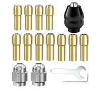 16PCS Drill Chuck Collet Set for Dremel, 0.8-3.2mm Replacement 4486 Drill Keyless Bit Chuck Shank Rotary Tool Quick Change Adapter Kit with Replacement 4485 Brass Collet Metal Nut