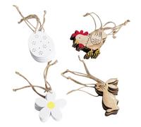 16pcs Easter Wooden Hanging Decorations for Party Crafts | Wood Bunny Chick Egg Flower Shapes, Smooth Surface, Gift Bags and Walls, Cute Seasonal Decor