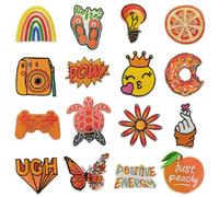 16PCs Embroidery Applique Patch Orange Butterfly Rainbow Flower Camera Set Assorted Size Embroidered Iron Sew on Patches Repair Patch Cute DIY Clothes Patches for T-Shirt Jean Shoe Jacket Backpack