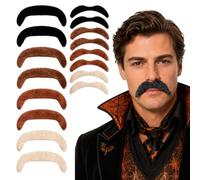 16Pcs Fake Mustaches Stick on Mustache Stickers Halloween Fake Moustache | 4 Colors, 2 Sizes, Self-adhesive, 60s 70s novelty, Unisex, Fake facial hair, Fun party accessories, Detective costume