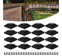 16Pcs Fence Post Caps 10x10cm Black Deck Post Caps with 32 Screws Help Stop Water Soaking into The Wood and prolong The Life of Your Fence, & Protective