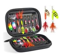 16pcs Fishing Lures Spinner Baits, Trout Bass Salmon Lures Kit with Treble Fishing Hooks & Rooster Tail, Fishing Gears Spinnerbait Spoons Baits for Freshwater Saltwater Trout, Gift for Men